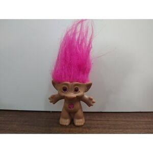 Vintage Ace Novelty Treasure Troll Doll Pink Hair with Circle Gem B20